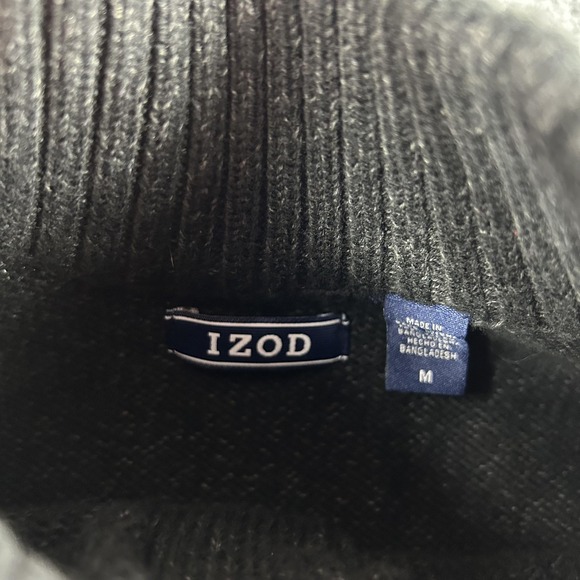 IZOD Sweater Mens Medium Black Mock Neck Button Pullover Long Sleeve Knit Casual - Picture 3 of 8